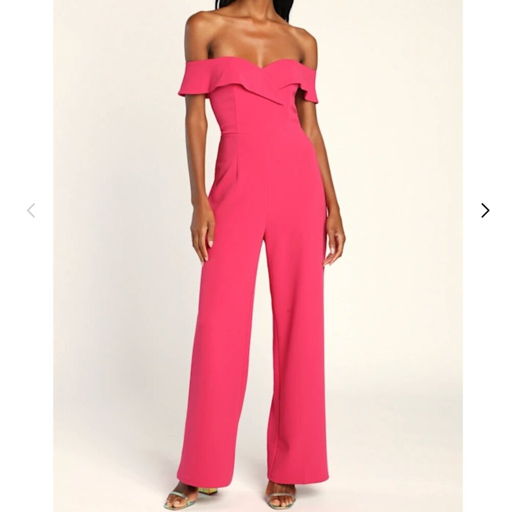 Lulus Love Me Tomorrow Hot Pink Off-the-shoulder Wide-leg Jumpsuit - Size S NWT